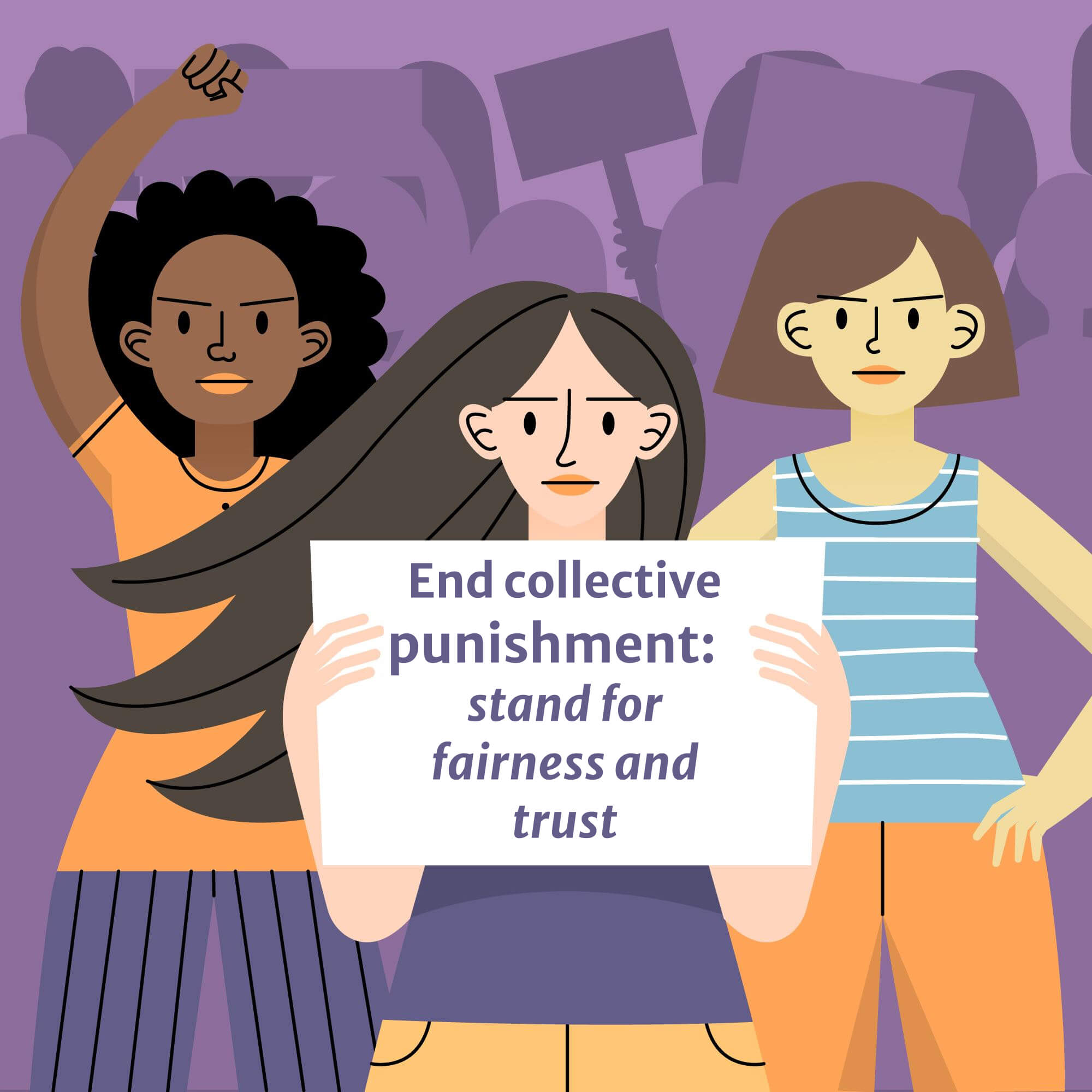 women protesting with sign "end collective punishment"